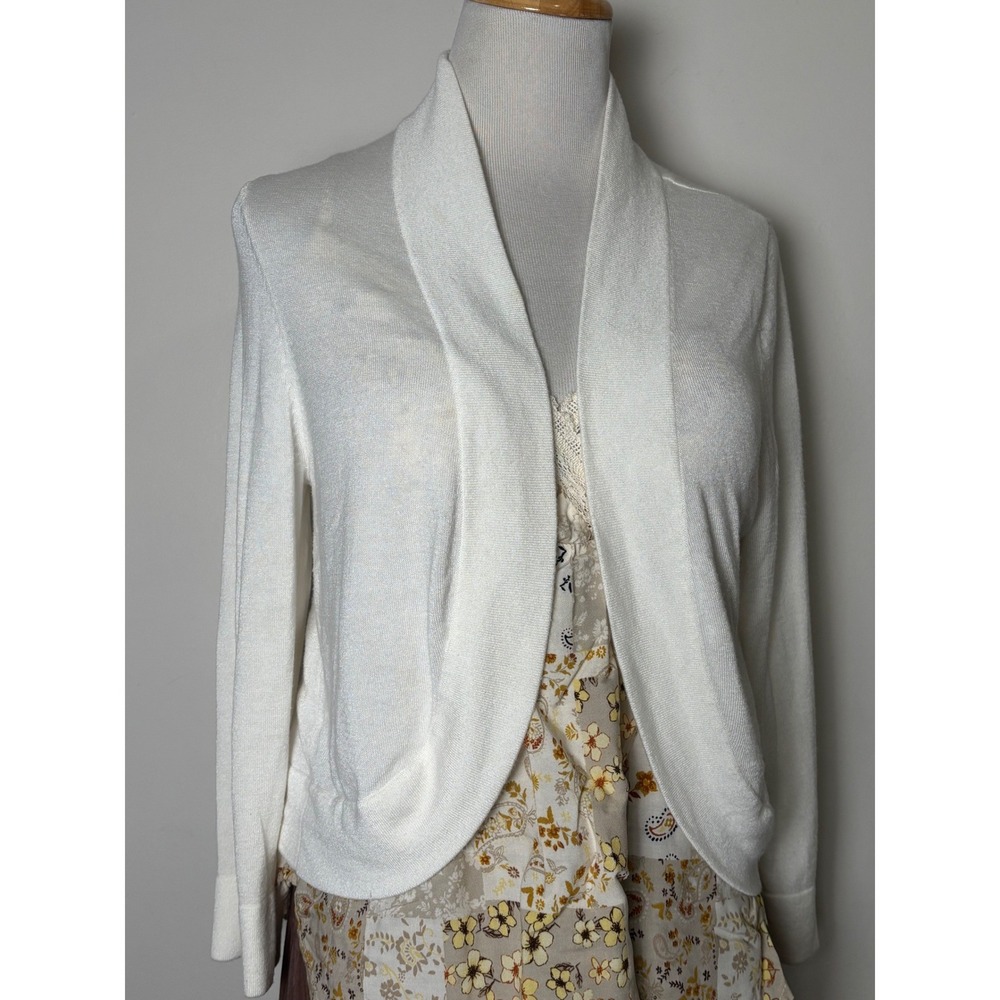 Jessica H Womens Bolero Cardigan L White Open Front Cropped Layering
